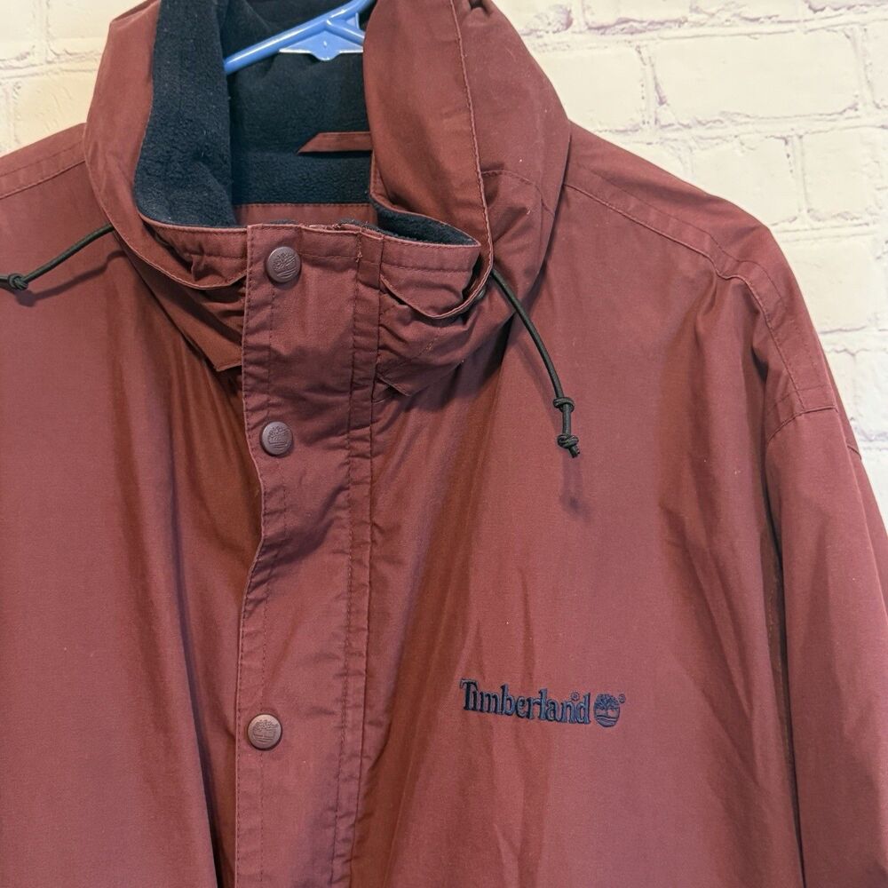 TIMBERLAND Vintage Y2K Mens Red Fleece Full Zip Size Large Mock Neck Polartec